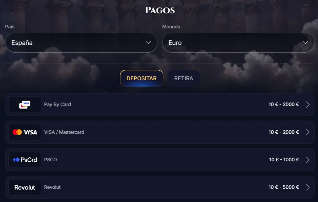 Cazeus Casino Métodos de Pago
